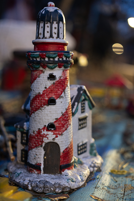 Close-up photo of a model lighthouse